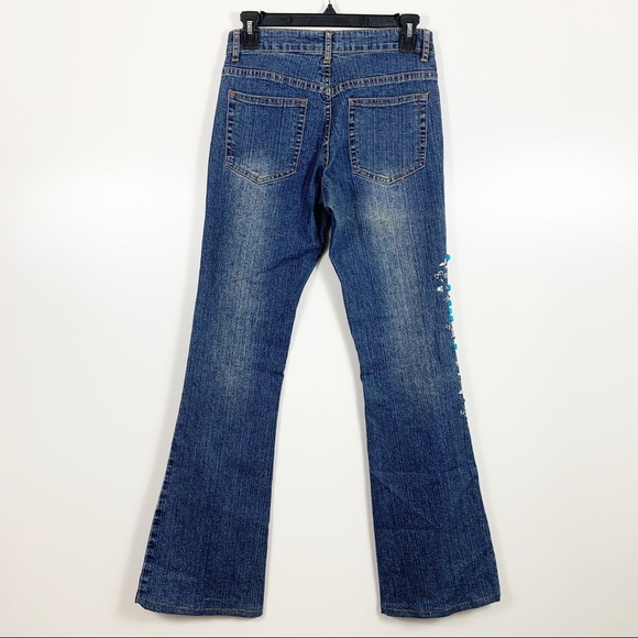 Cache Embellished Bootcut Jeans Blue Beads Sequins - Picture 6 of 8